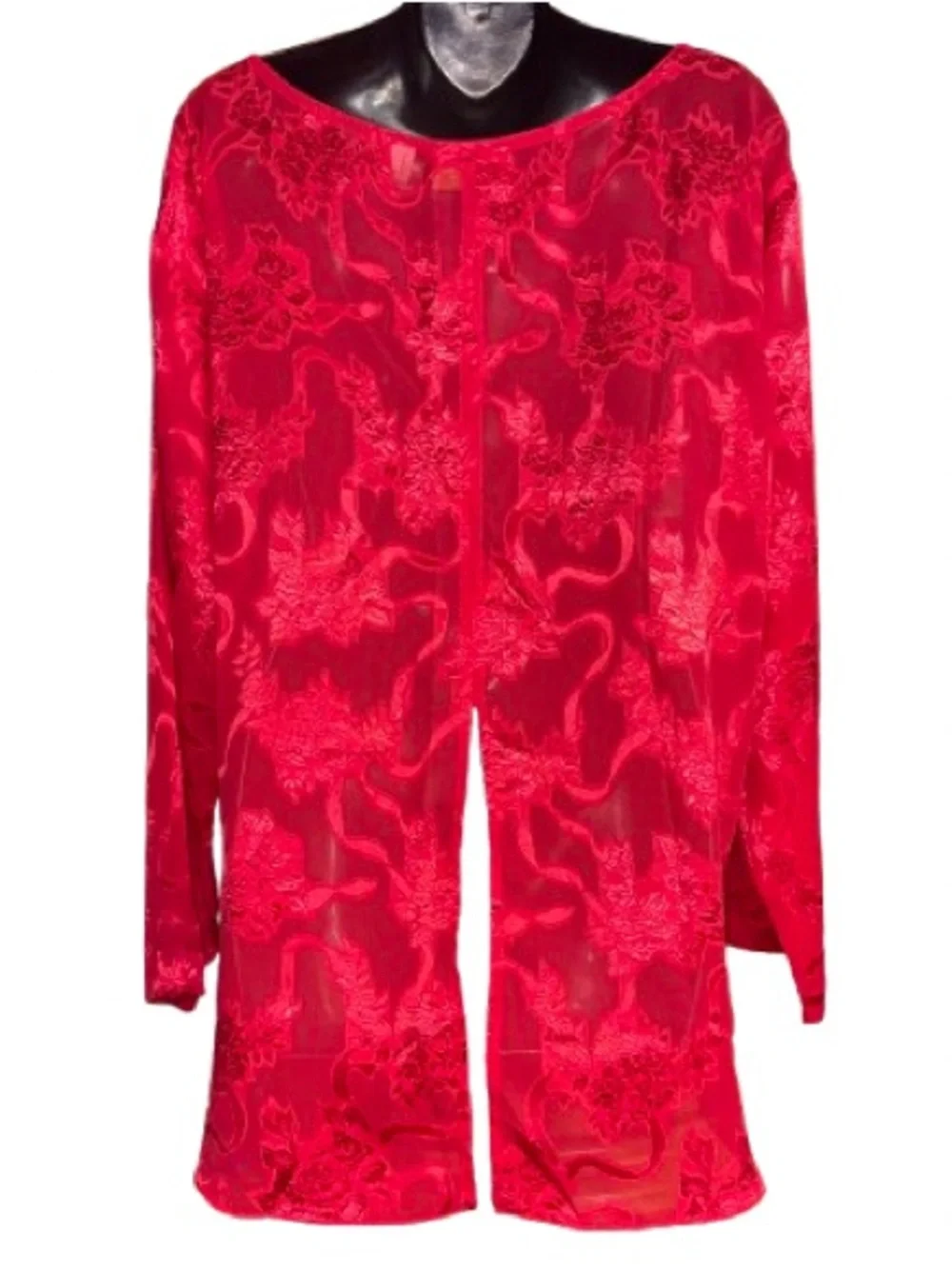 Victoria's Secret Gold Label semi-sheer floral burnout blouse sleep shirt large - Picture 7 of 11